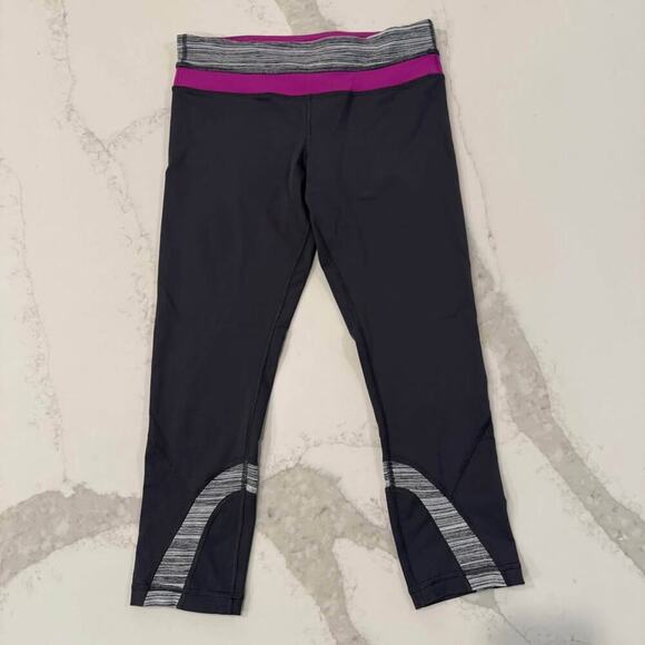 Lululemon Run Inspire Crop II Leggings Women's 8 Gray/Purple Capris Yoga Workout - Picture 1 of 10